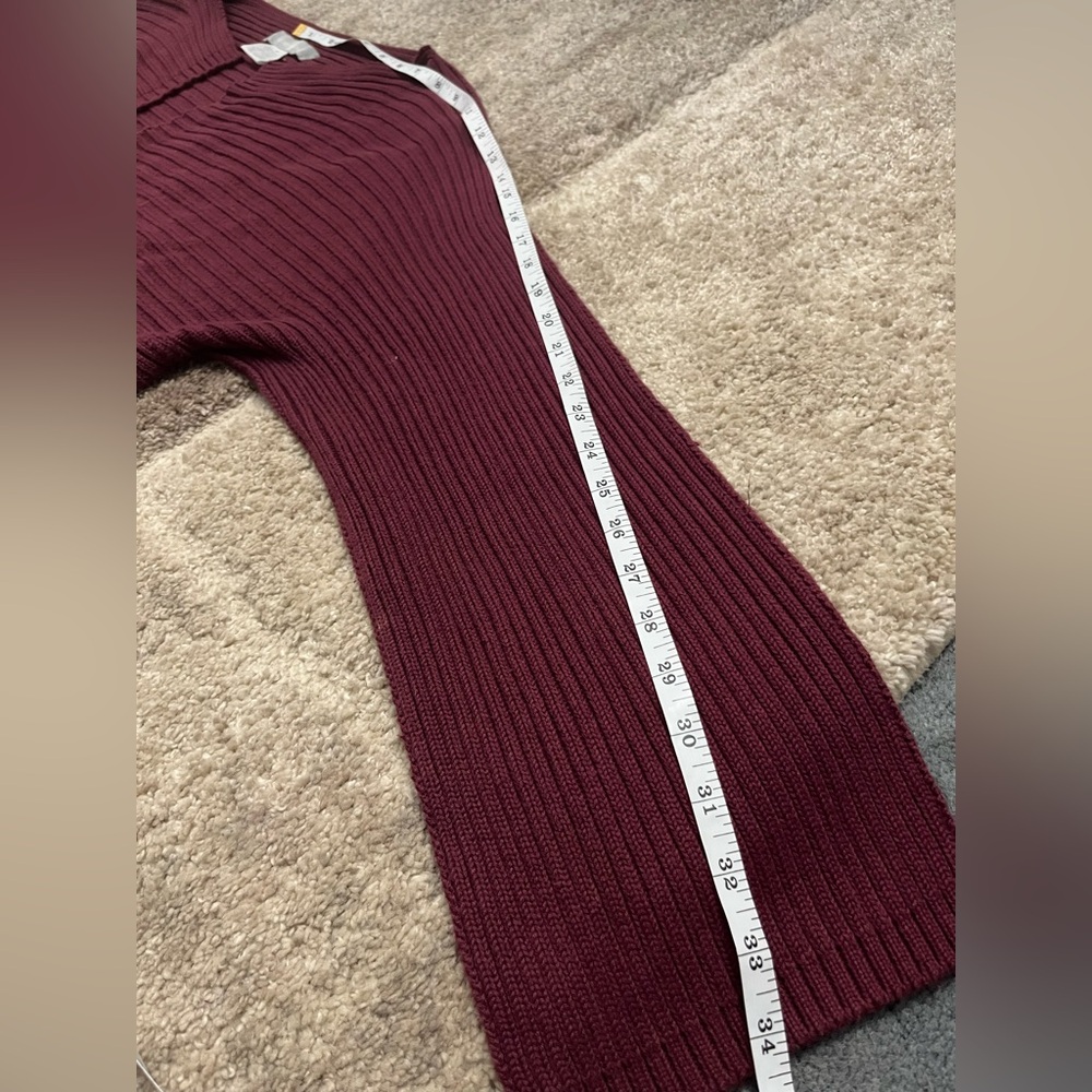Modern Soul Red Ribbed Oversized Long Cardigan Sweater w/ Flare Sleeves M-L - Picture 10 of 10